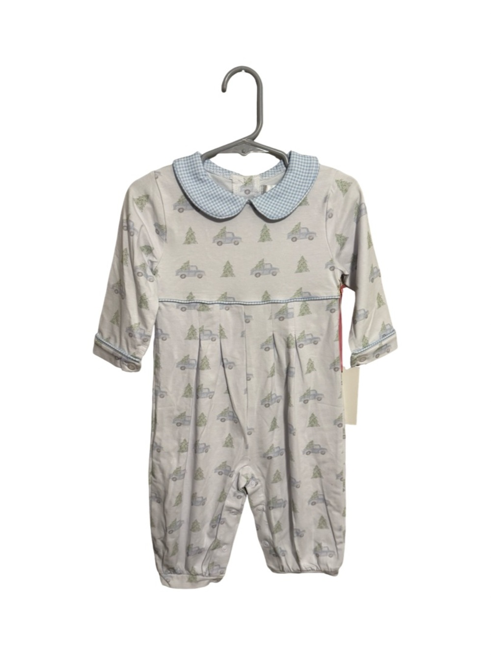 NWT Cecil and Lou Blue Truck Christmas Romper Boys Size 12M Holiday Outfit